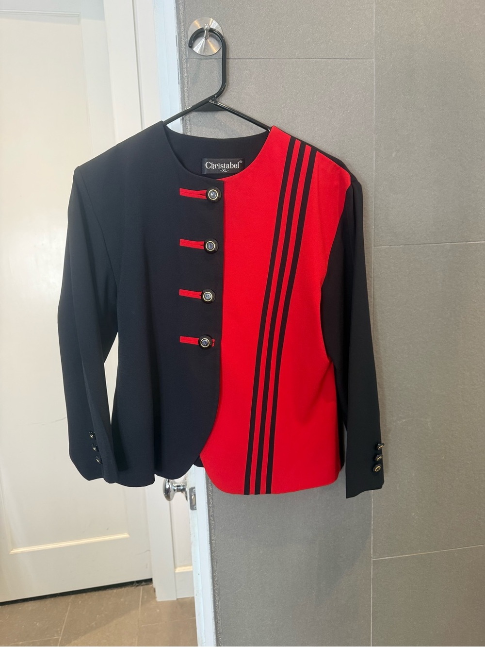 Vintage 80s 90s Women's Colorblock Blazer Jacket Red Black Asymmetrical XL